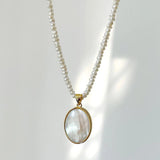 925 Silver Oval Shell Pearl Pendant Necklace for Women