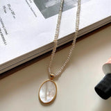 925 Silver Oval Shell Pearl Pendant Necklace for Women