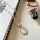 925 Silver Oval Shell Pearl Pendant Necklace for Women