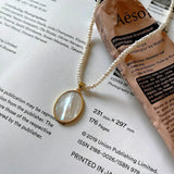925 Silver Oval Shell Pearl Pendant Necklace for Women