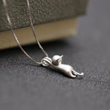 S925 Sterling Silver Cat Necklace Set for Female Birthday
