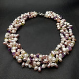 YYGEM 4 Strands 19'' Pearl Prehnite Amethyst Garnet Necklace