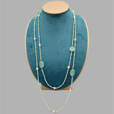 Faceted Aqua Quartz Long Necklace With Pearls and Crystals