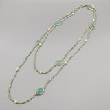 Faceted Aqua Quartz Long Necklace With Pearls and Crystals