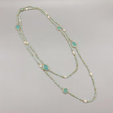Faceted Aqua Quartz Long Necklace With Pearls and Crystals