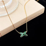 925 Silver X Necklace with Malachite Agate 18K Rose Jewelry
