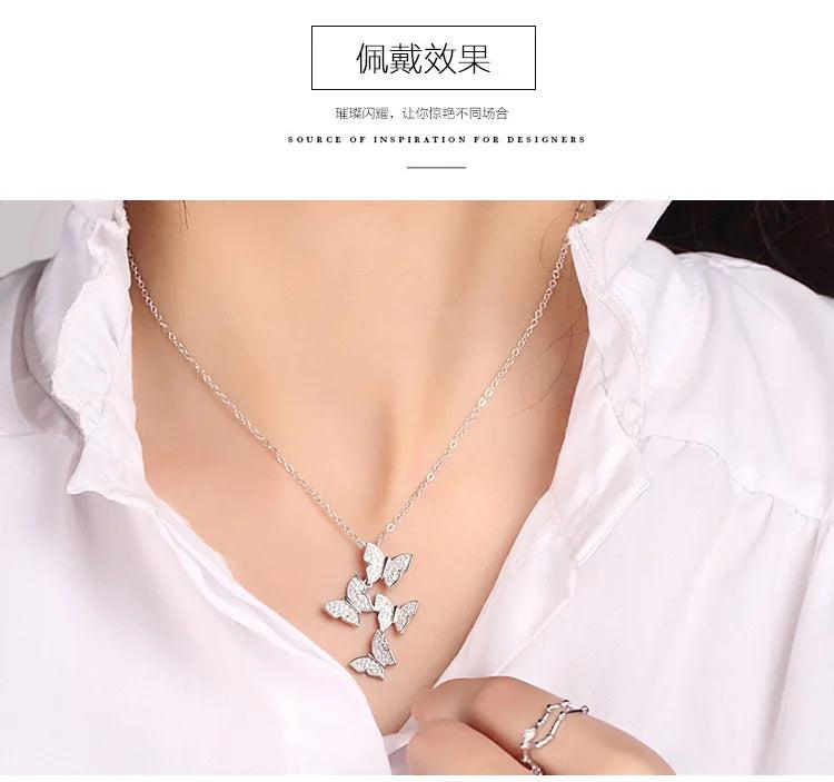 925 Silver Butterfly Rhinestone Necklace for Women