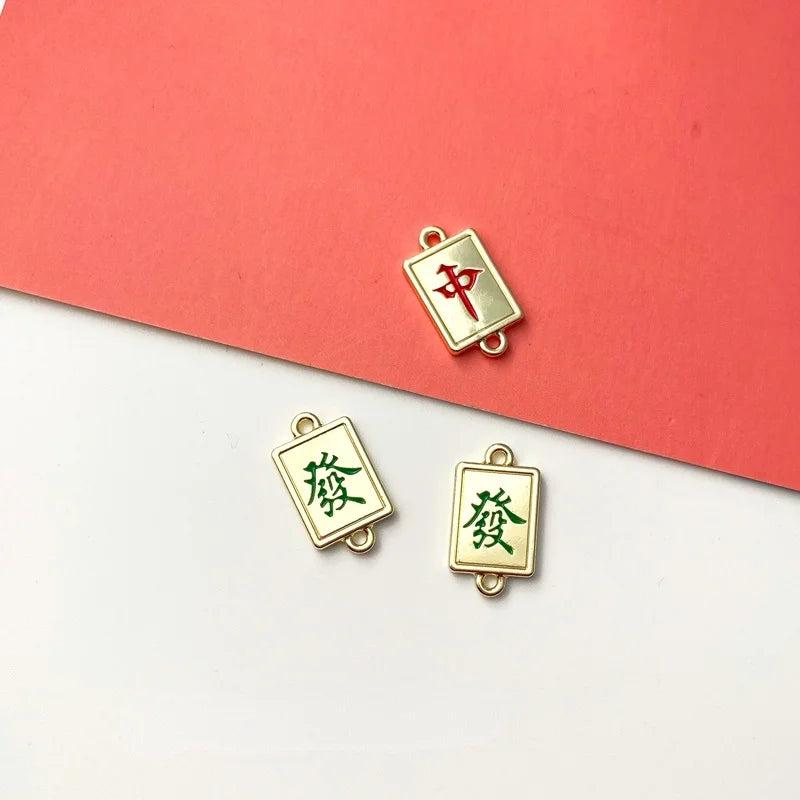 DIY Chinese Alloy Jewelry Material Double Hoop Earrings Red Blessing Koi Pendant