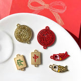 DIY Chinese Alloy Jewelry Material Double Hoop Earrings Red Blessing Koi Pendant