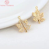 4PCS 12x15MM Maple Leaf Charms Pendants 24K Brass Zircon High Jewelry