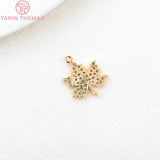 4PCS 12x15MM Maple Leaf Charms Pendants 24K Brass Zircon High Jewelry