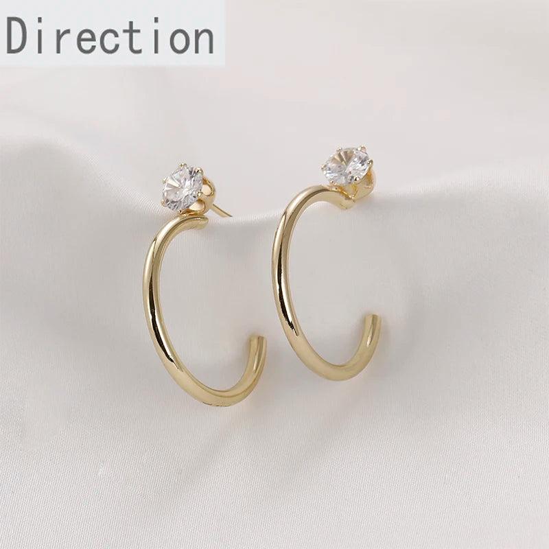 Copper-Plated C-Shaped Double-Layer Diamond Earrings DIY Ear Hook