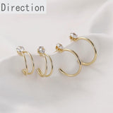 Copper-Plated C-Shaped Double-Layer Diamond Earrings DIY Ear Hook