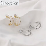 Copper-Plated C-Shaped Double-Layer Diamond Earrings DIY Ear Hook
