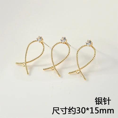 Copper Plated 18K Real Geometric Zircon Ear Stud DIY Earrings Material 4pcs
