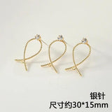 Copper Plated 18K Real Geometric Zircon Ear Stud DIY Earrings Material 4pcs