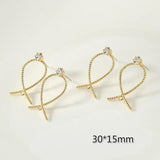 Copper Plated 18K Real Geometric Zircon Ear Stud DIY Earrings Material 4pcs