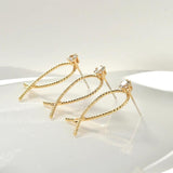 Copper Plated 18K Real Geometric Zircon Ear Stud DIY Earrings Material 4pcs