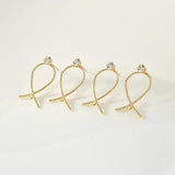 Copper Plated 18K Real Geometric Zircon Ear Stud DIY Earrings Material 4pcs