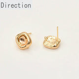 14k Plated Square Concave Strap Earrings Pearl Ear Jewelry