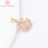2PCS 13.5x15MM 24K Brass Zircon Leaf Charms Pendants DIY Jewelry Findings