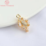 6PCS 9x15MM Champagne Brass Zircon Leaf Pendants High Jewelry Findings