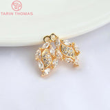 6PCS 9x15MM Champagne Brass Zircon Leaf Pendants High Jewelry Findings