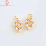 6PCS 9x15MM Champagne Brass Zircon Leaf Pendants High Jewelry Findings