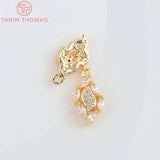 6PCS 9x15MM Champagne Brass Zircon Leaf Pendants High Jewelry Findings