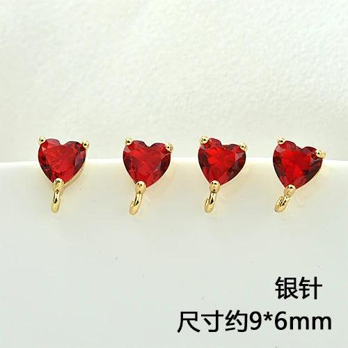 Heart Love Zircon Earrings 925 Silver DIY Jewelry Materials 2PCS
