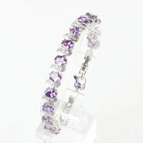 925 Silver Purple Crystal Charm Bracelet Bangle 18+3CM