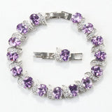 925 Silver Purple Crystal Charm Bracelet Bangle 18+3CM