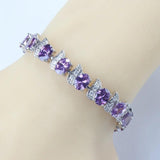 925 Silver Purple Crystal Charm Bracelet Bangle 18+3CM