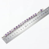 925 Silver Purple Crystal Charm Bracelet Bangle 18+3CM
