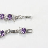 925 Silver Purple Crystal Charm Bracelet Bangle 18+3CM