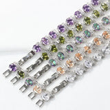 925 Silver Purple Crystal Charm Bracelet Bangle 18+3CM