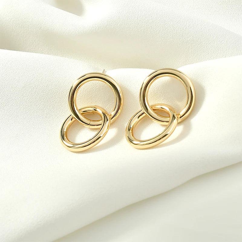 Double Ring Round Tube Silver Needle Earrings DIY Hand-Made Accessories