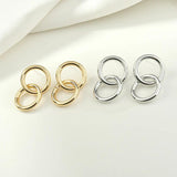 Double Ring Round Tube Silver Needle Earrings DIY Hand-Made Accessories