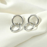 Double Ring Round Tube Silver Needle Earrings DIY Hand-Made Accessories