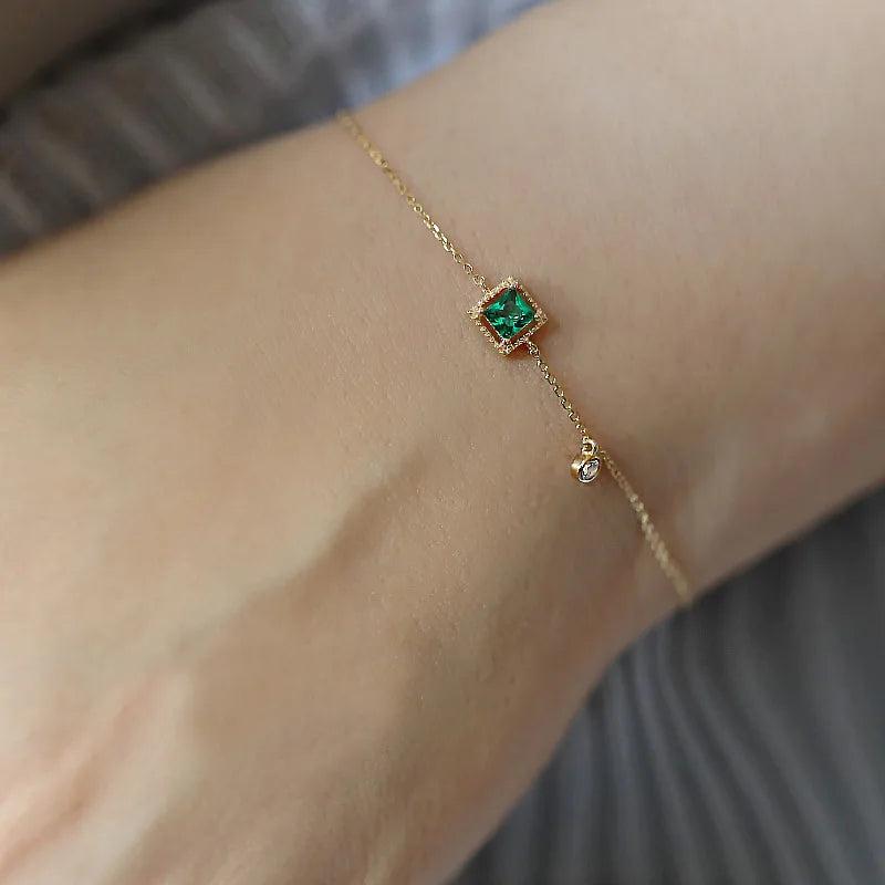 925 Silver Square Emerald Bracelet 14K Stylish Minimalist Jewelry