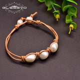 Baroque Pearl Cowhide Rope Bracelet For Women 8-9mm GB0160