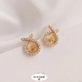 14K Gold-Coated Zirconium Fish-Shaped Earrings with 925 Silver Needle