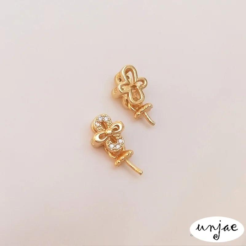 14K Zircon Inlaid Crystal Pearl Pendant Buckle DIY Necklace Accessories