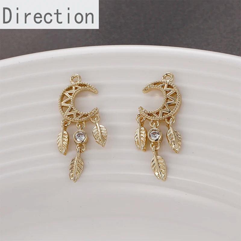 14k Moon Dream Catcher Zircon Pendant Material