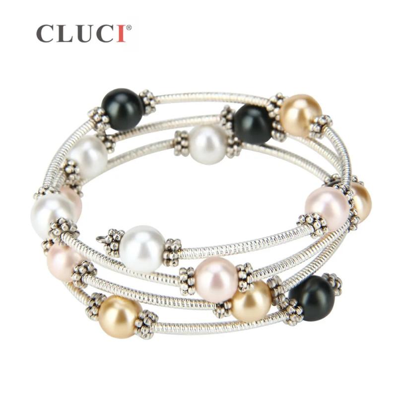 Adjustable Wire Wrap Bracelet with Colorful Pearls BB001SB