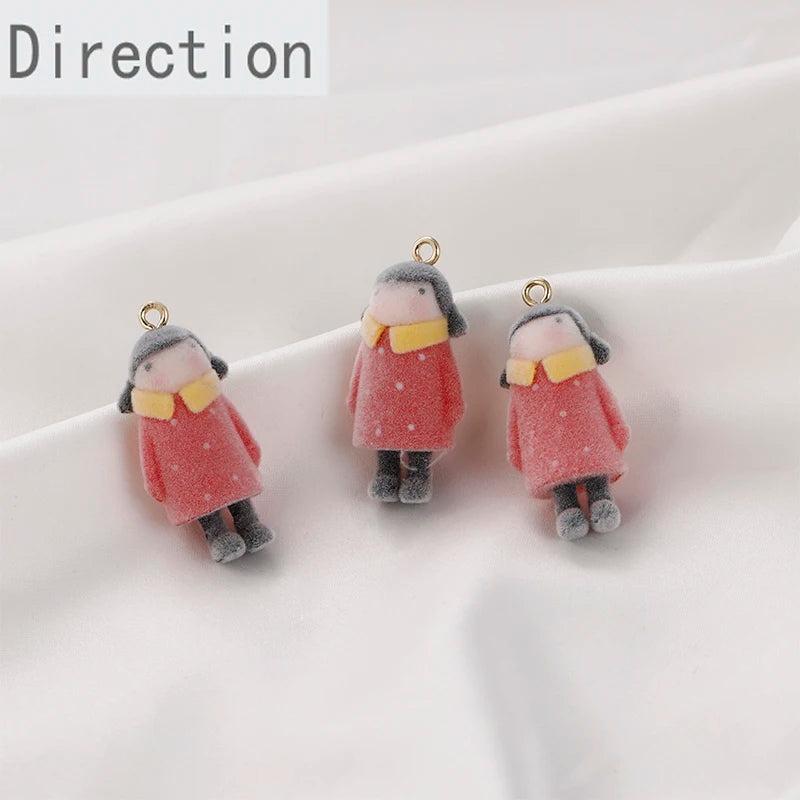 Mini Boy Girl Flocking Pendant DIY Earrings Jewelry Material