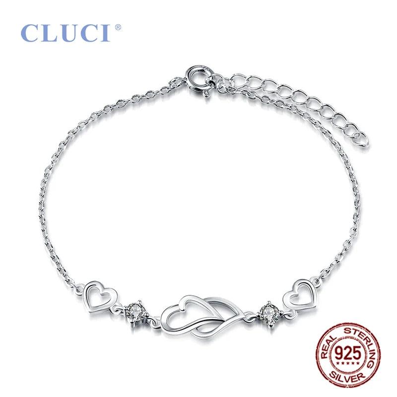 Silver 925 Double Heart Pendant Necklace Adjustable Chain Length Women