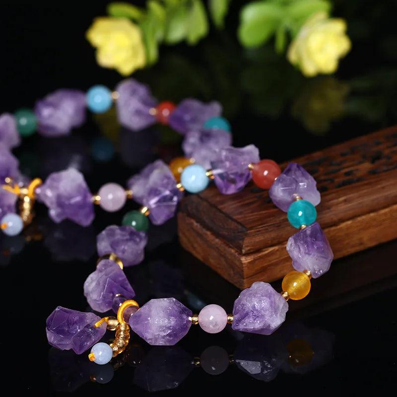 Jade Amethyst Bracelet Adjustable Bangle Hand-Carved Luck Amulet Gift
