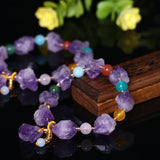 Jade Amethyst Bracelet Adjustable Bangle Hand-Carved Luck Amulet Gift
