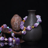 Jade Amethyst Bracelet Adjustable Bangle Hand-Carved Luck Amulet Gift